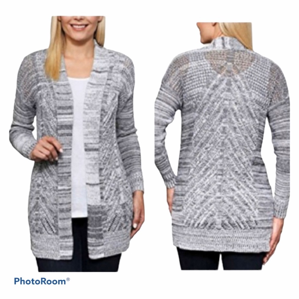 LEO & NICOLE Gray Open Knit Open Front Cardigan S